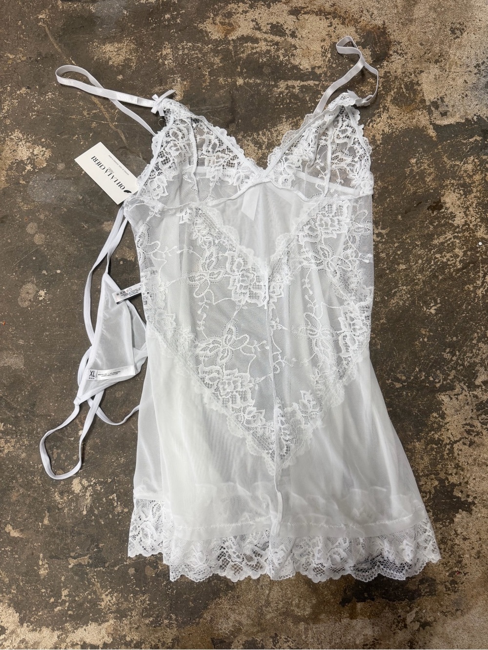NWT Oh La La Cherie Sheer Lace Chemise Slip Mini Dress Bride Nightgown - White